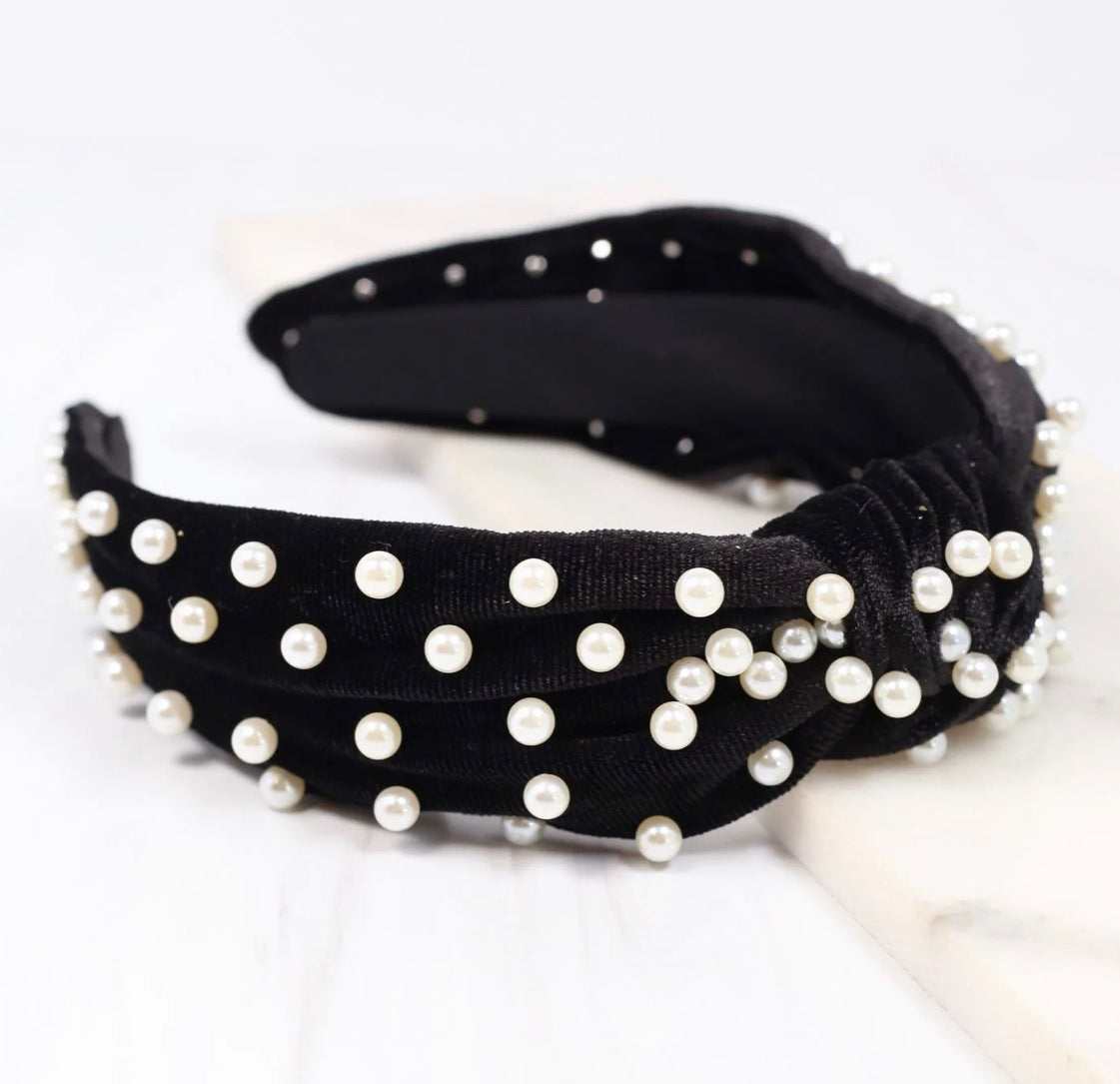 Veronica Velvet Pearl Headband BLACK