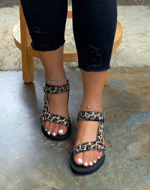 Double strap Leopard and Black sandals