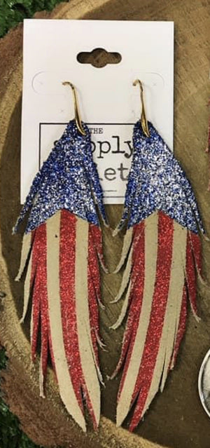 Red white and blue leather earrings