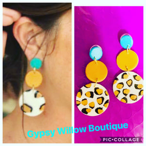 Turquoise and leopard earrings